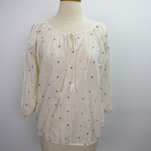 J Crew Top White S Multi Color Embroidered Dots